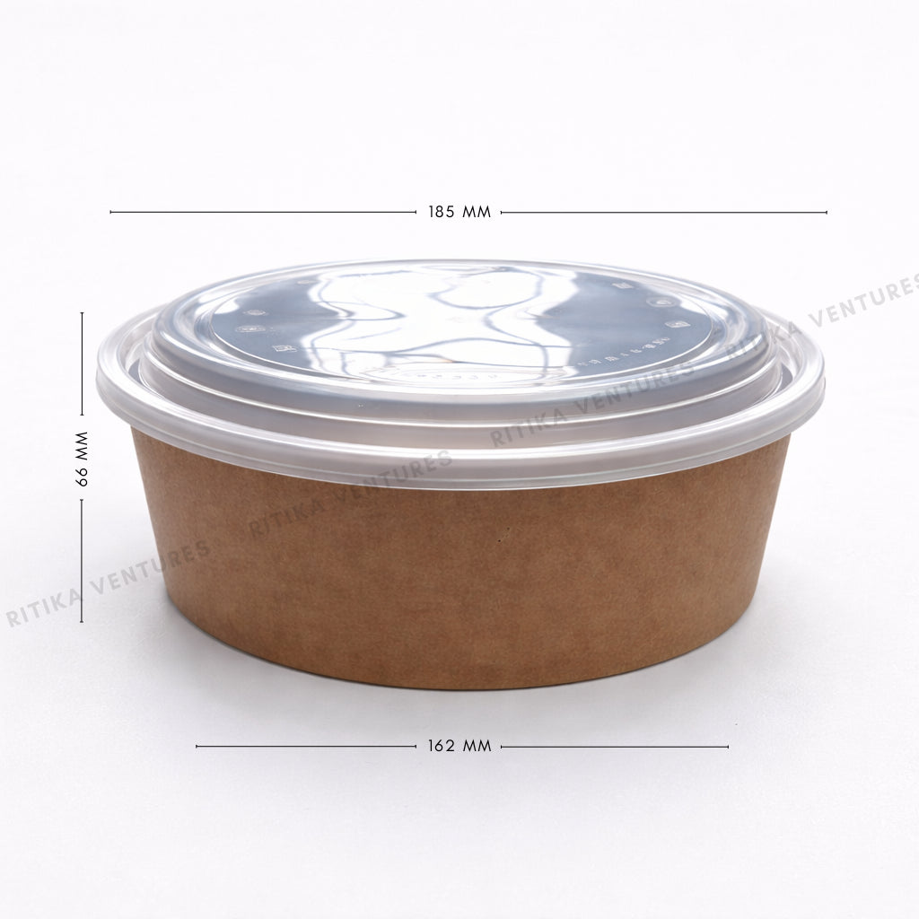 Flat Round Takeaway Container with PP Lid (185 Dia) - 1300ml