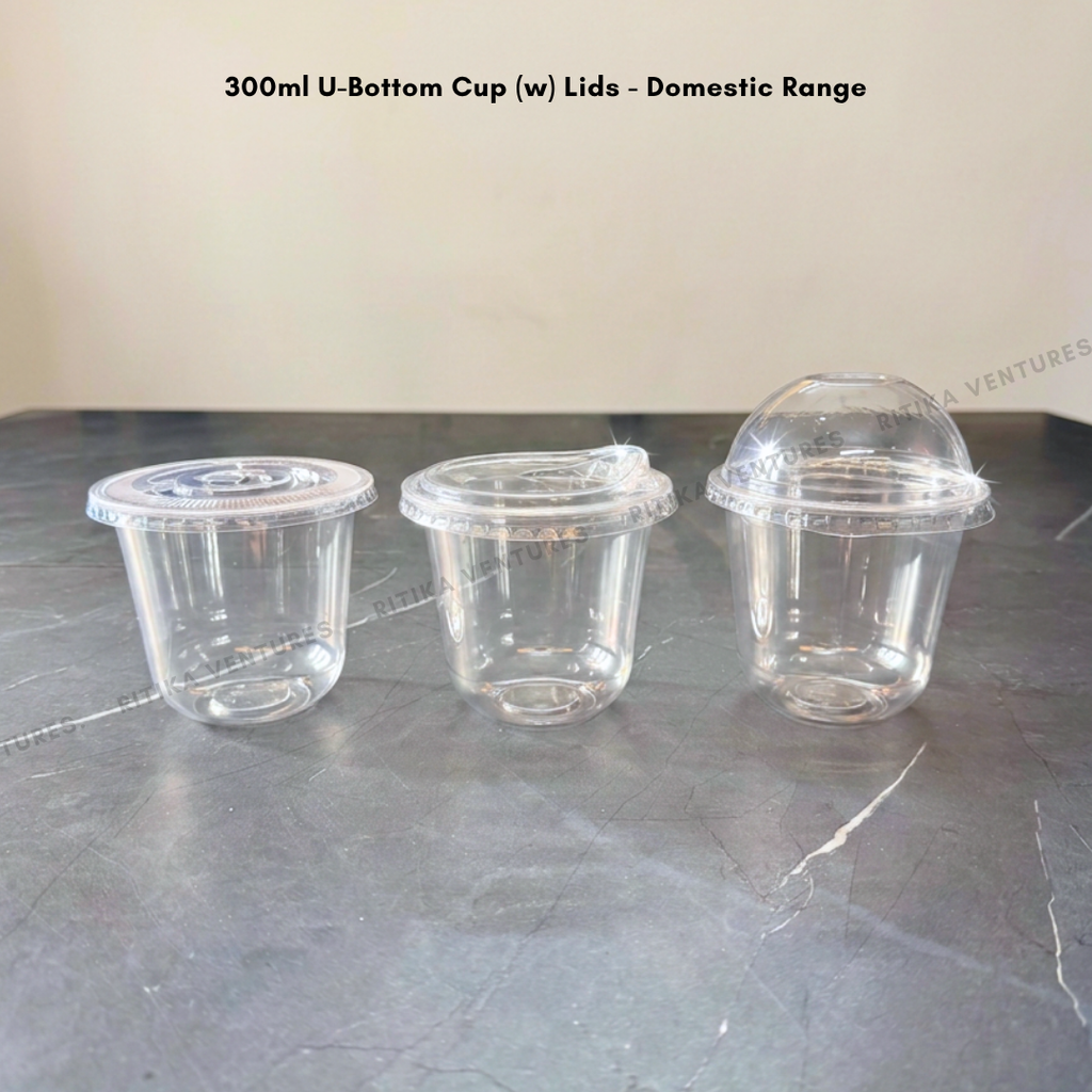 300ml U-Bottom Cups with Lids - Domestic Range
