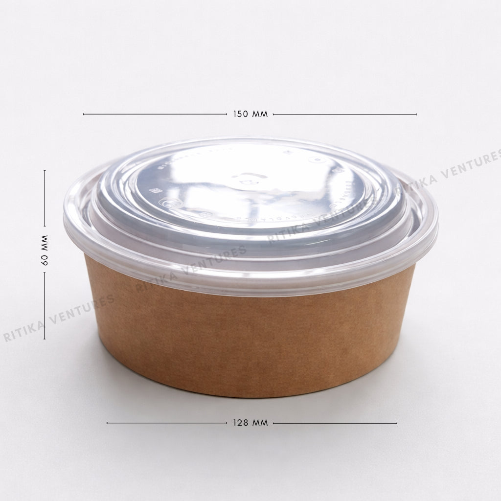 Flat Round Takeaway Container with PP Lid (150 Dia) - 750ml